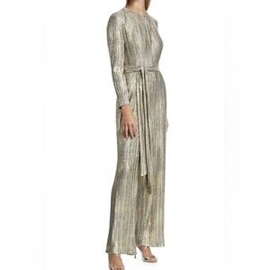 Look Like A Golden Goddess Badgley Mischka Metallic Gold Jumpsuit Size 0